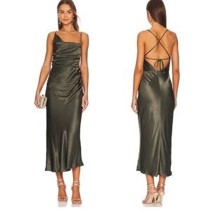 New Shona joy Giorgia asymmetrical midi dress forest dark green satin 4